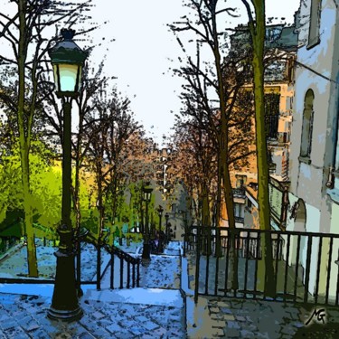 Arts numériques intitulée "L'escaliers à Montm…" par Magel, Œuvre d'art originale