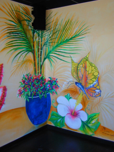 Peinture intitulée "Le pot de plantes e…" par Magel, Œuvre d'art originale
