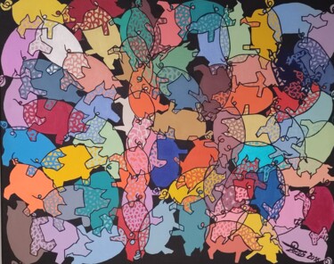 Pintura titulada "Californie-cochon" por Maggie Peeters, Obra de arte original, Acrílico Montado en Bastidor de camilla de m…