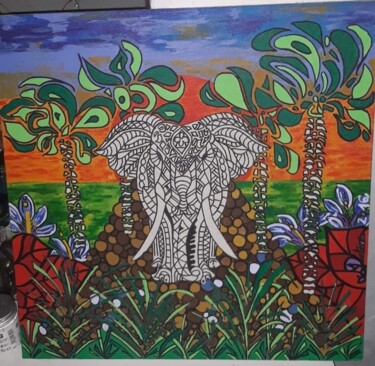 Painting titled "Jungle" by Maggie Peeters, Original Artwork, Acrylic Mounted on Wood Stretcher frame