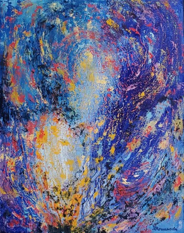 Картина под названием "Blue Rhapsody" - Maggie Romanovici, Подлинное произведение искусства, Масло Установлен на Деревянная…