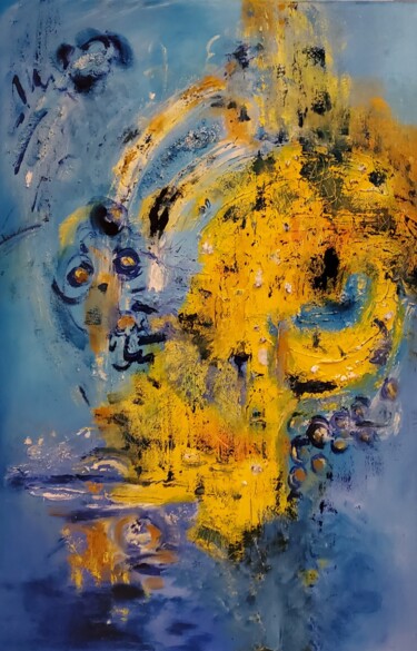 Картина под названием "Yellow Island River" - Maggie Romanovici, Подлинное произведение искусства, Масло Установлен на Дерев…