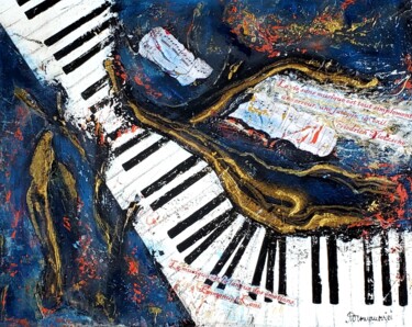 Картина под названием "METAMUSIC 2" - Maggie Romanovici, Подлинное произведение искусства, Масло Установлен на Деревянная ра…