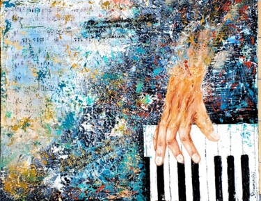 Painting titled "METAMUSIC 3" by Maggie Romanovici, Original Artwork, Oil Mounted on Wood Stretcher frame