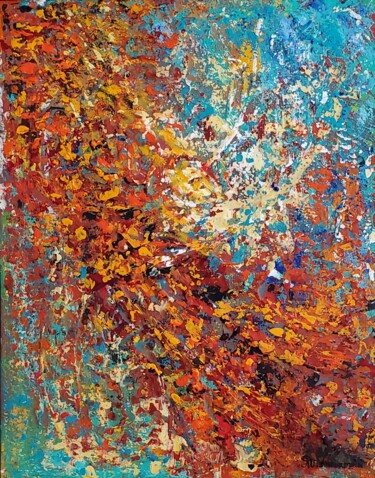 Painting titled "INDIAN SUMMER  2" by Maggie Romanovici, Original Artwork, Acrylic Mounted on Wood Stretcher frame