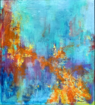 Painting titled "GLOW  2" by Maggie Romanovici, Original Artwork, Acrylic Mounted on Wood Stretcher frame