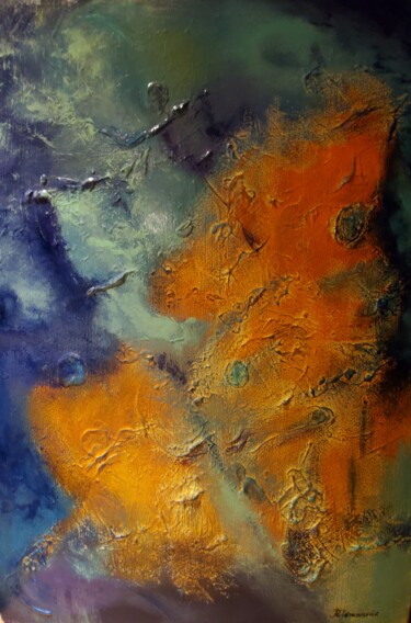 Malerei mit dem Titel "BLUE FLOW" von Maggie Romanovici, Original-Kunstwerk, Acryl Auf Keilrahmen aus Holz montiert