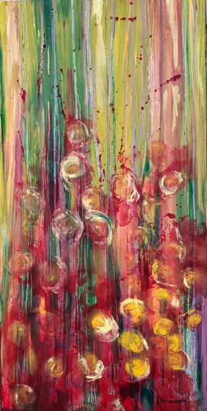Картина под названием "RED BLOOM" - Maggie Romanovici, Подлинное произведение искусства, Акрил Установлен на Деревянная рама…