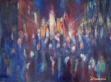 Painting titled "JAZZ  FEST" by Maggie Romanovici, Original Artwork, Acrylic Mounted on Wood Stretcher frame