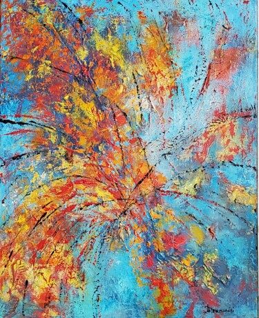 Painting titled "INDIAN SUMMER 3" by Maggie Romanovici, Original Artwork, Oil Mounted on Wood Stretcher frame