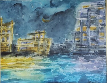 Painting titled "MOONLESS  NIGHT" by Maggie Romanovici, Original Artwork, Watercolor