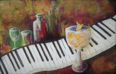 Painting titled "PIANO  COCKTAIL" by Maggie Romanovici, Original Artwork, Acrylic Mounted on Wood Stretcher frame
