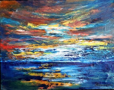 Painting titled "DUSK (Crépuscule) 3" by Maggie Romanovici, Original Artwork, Oil Mounted on Wood Stretcher frame