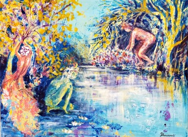 Картина под названием "NYMPHÉAS" - Maggie Romanovici, Подлинное произведение искусства, Масло Установлен на Деревянная рама…