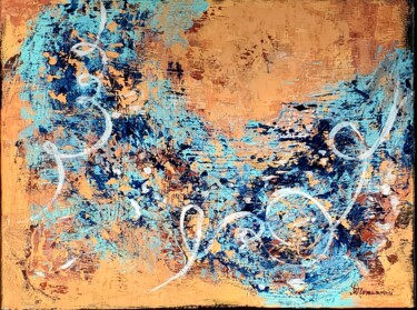 Painting titled "THE  BLUE  WALK  1" by Maggie Romanovici, Original Artwork, Acrylic Mounted on Wood Stretcher frame