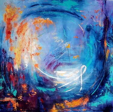 Картина под названием "EMBRACE  IN  BLUE  2" - Maggie Romanovici, Подлинное произведение искусства, Акрил Установлен на Дере…