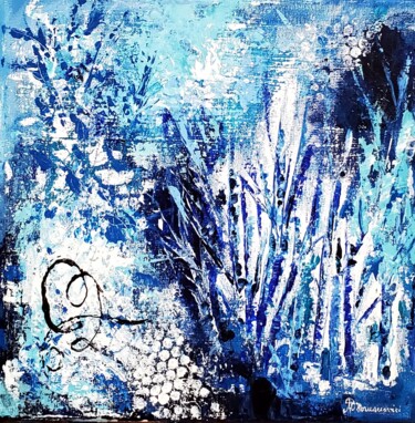 Painting titled "WINTER  IN  BLUE" by Maggie Romanovici, Original Artwork, Acrylic Mounted on Wood Stretcher frame