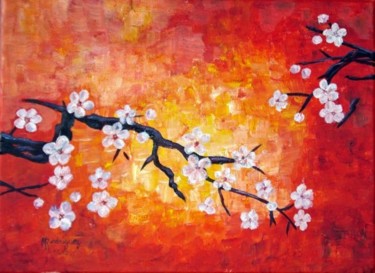 Peinture intitulée "Branches fleuries" par Marguerite Rodriguez, Œuvre d'art originale, Huile