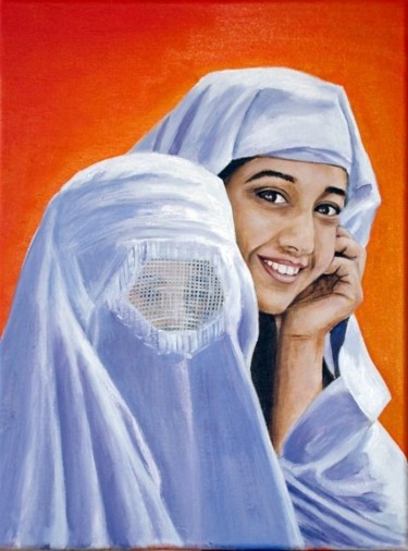 Peinture intitulée "Femmes de Kaboul" par Marguerite Rodriguez, Œuvre d'art originale, Huile