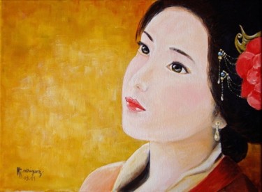 Painting titled "Jeune geisha" by Marguerite Rodriguez, Original Artwork, Oil