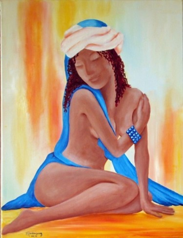 Peinture intitulée "Targuie au voile bl…" par Marguerite Rodriguez, Œuvre d'art originale, Huile