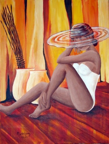 Painting titled "Bain de soleil" by Marguerite Rodriguez, Original Artwork, Oil