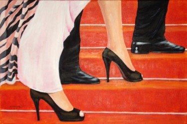 Painting titled "Tapis rouge" by Marguerite Rodriguez, Original Artwork, Oil
