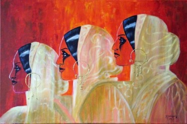 Painting titled "Femmes hindoues" by Marguerite Rodriguez, Original Artwork, Oil