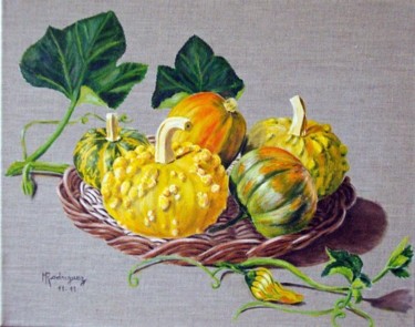 Painting titled "Coloquintes" by Marguerite Rodriguez, Original Artwork, Oil