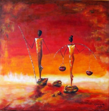 Painting titled "couple africain" by Marguerite Rodriguez, Original Artwork, Oil