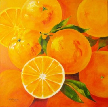 Pittura intitolato "oranges" da Marguerite Rodriguez, Opera d'arte originale, Olio