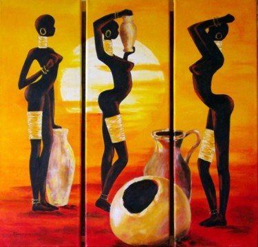 Peinture intitulée "Femmes africaines t…" par Marguerite Rodriguez, Œuvre d'art originale, Huile