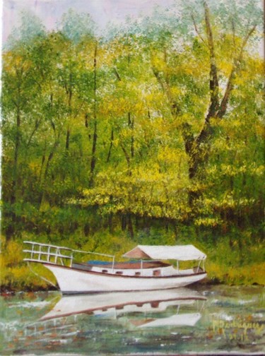 Painting titled "Au fil de l'eau" by Marguerite Rodriguez, Original Artwork, Acrylic