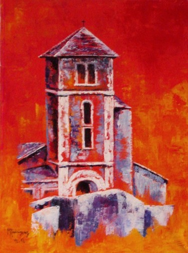 Peinture intitulée "clocher-sort-enchal…" par Marguerite Rodriguez, Œuvre d'art originale, Acrylique