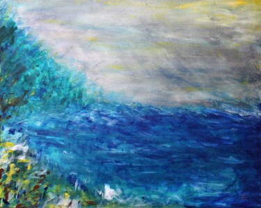 Painting titled "Bord de mer en temp…" by Magic Glance, Original Artwork, Acrylic Mounted on Cardboard