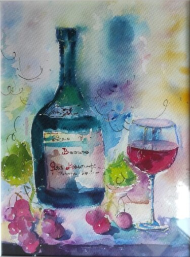 Pintura intitulada "une bouteille de vi…" por Alina Tagzieva, Obras de arte originais, Aquarela
