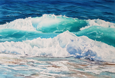 Painting titled "Waves and sea #06 #…" by Svetlana Lileeva, Original Artwork, Watercolor