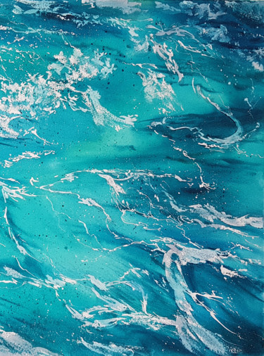 Painting titled "Waves and sea #09" by Svetlana Lileeva, Original Artwork, Watercolor