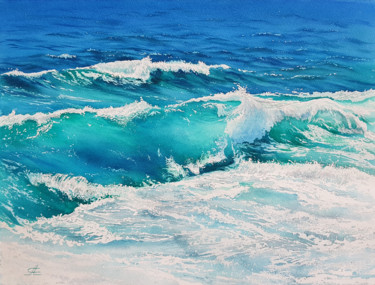 Painting titled "Ocean and waves #21…" by Svetlana Lileeva, Original Artwork, Watercolor