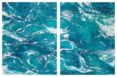 Painting titled "Diptych waves and s…" by Svetlana Lileeva, Original Artwork, Watercolor