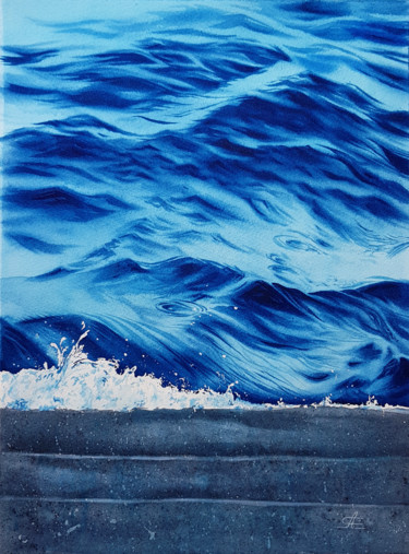 Painting titled "Waves on the waterf…" by Svetlana Lileeva, Original Artwork, Watercolor