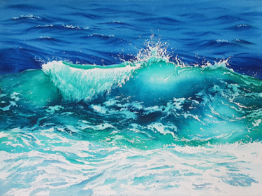 Painting titled "Waves and seascape…" by Svetlana Lileeva, Original Artwork, Watercolor