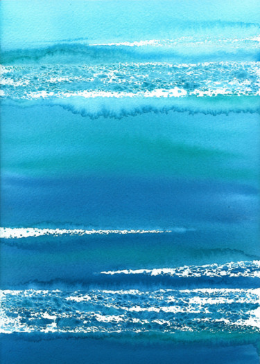 Painting titled "Abstract seascape #…" by Svetlana Lileeva, Original Artwork, Watercolor