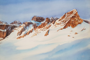 Painting titled "Italian Alps and sn…" by Svetlana Lileeva, Original Artwork, Watercolor