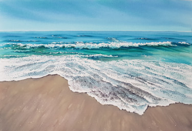 Painting titled "Beach and waves #02…" by Svetlana Lileeva, Original Artwork, Watercolor