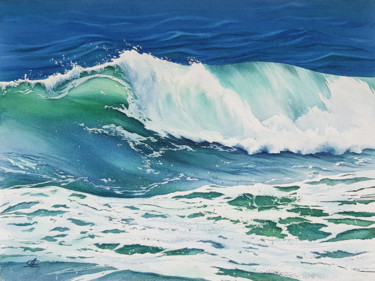 Schilderij getiteld "Seascape and splash…" door Svetlana Lileeva, Origineel Kunstwerk, Aquarel
