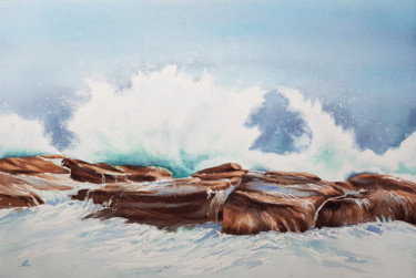 Painting titled "Seascape with splas…" by Svetlana Lileeva, Original Artwork, Watercolor