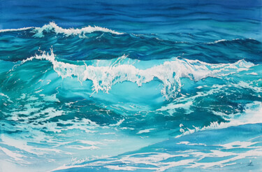 Painting titled "Seascape and splash…" by Svetlana Lileeva, Original Artwork, Watercolor