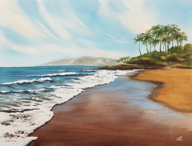 Painting titled "Tropical seascape" by Svetlana Lileeva, Original Artwork, Watercolor
