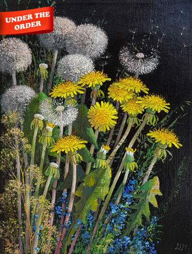 Peinture intitulée "Wildflowers, Dandel…" par Ilia Zherniak (Magicofcolour), Œuvre d'art originale, Huile